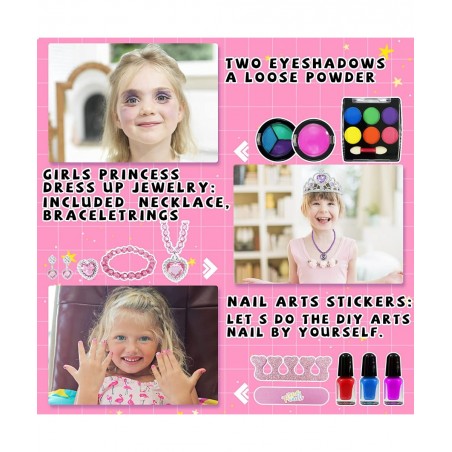 32Pcs Kids Real Washable Makeup Kit Girls Toys with Push Bubble Pop Shoulder Bag for Toddler Kids Girl Children Birthday Toys...