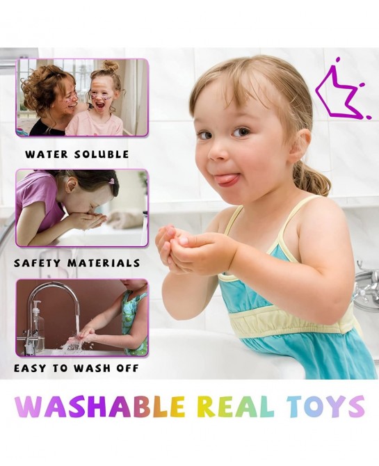 32Pcs Kids Real Washable Makeup Kit Girls Toys with Push Bubble Pop Shoulder Bag for Toddler Kids Girl Children Birthday Toys...
