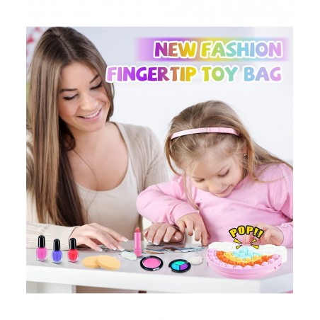 32Pcs Kids Real Washable Makeup Kit Girls Toys with Push Bubble Pop Shoulder Bag for Toddler Kids Girl Children Birthday Toys...