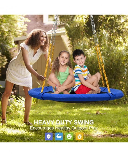 1 000lbs 40" Saucer Tree Swing for Kids Adults with Heavy Duty Chains Plastic Coated Textilene Wear-Resistant and 2pcs 10ft T...