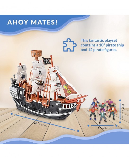 Pirate Playset! 10" Pirate Ship with 2" Pirate Figurines! Hours of Imaginative Play-Makes a Great Gift or a Fun Prize! Ages 3...