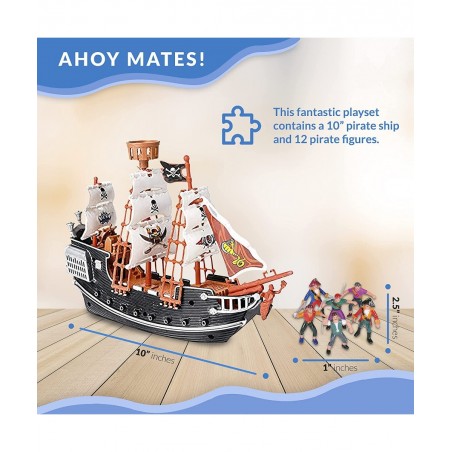 Pirate Playset! 10" Pirate Ship with 2" Pirate Figurines! Hours of Imaginative Play-Makes a Great Gift or a Fun Prize! Ages 3...