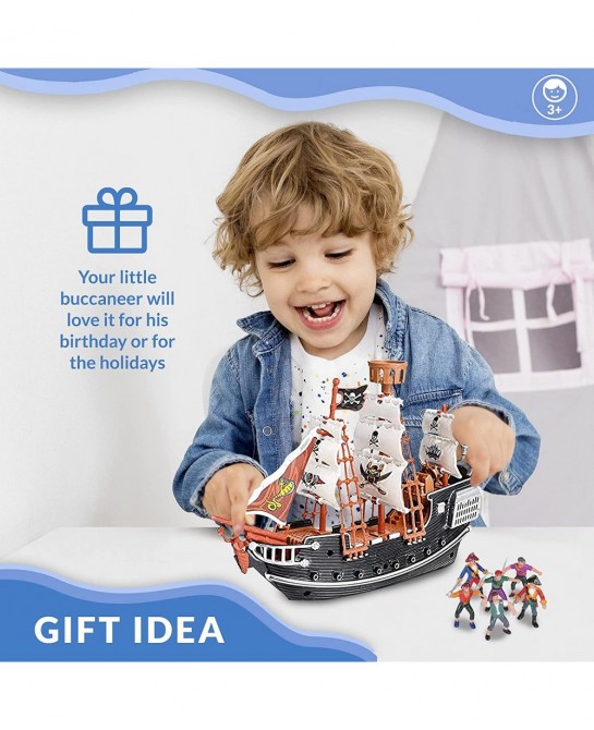 Pirate Playset! 10" Pirate Ship with 2" Pirate Figurines! Hours of Imaginative Play-Makes a Great Gift or a Fun Prize! Ages 3...
