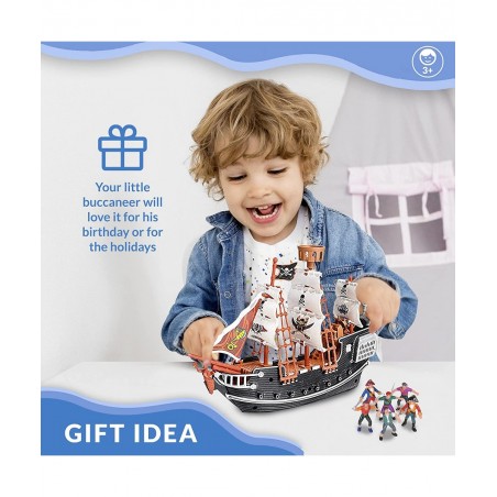 Pirate Playset! 10" Pirate Ship with 2" Pirate Figurines! Hours of Imaginative Play-Makes a Great Gift or a Fun Prize! Ages 3...