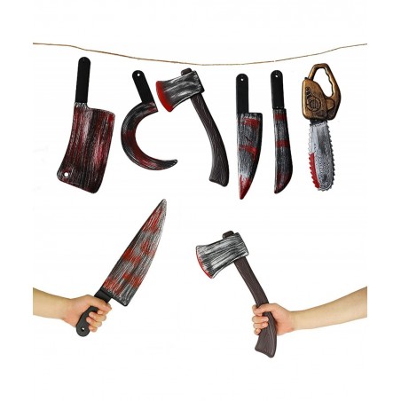 Halloween Purge Weapon Fake Machete with Fake Blood Jason Voorhees Costume Prop and Fake Spanner with Fake Blood Headband Add...