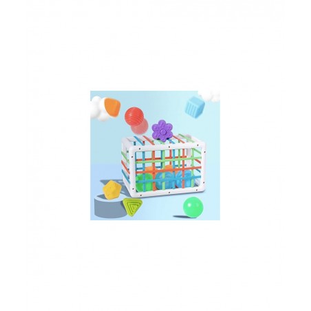 Baby Shape Sorting Toy - Sensory Sorting Bin with Elastic Bands with Colorful Cube and 6 Pcs Multi Sensory Shape Early Learni...