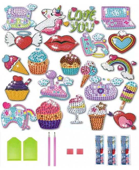 33 Pieces Diamond Painting Kit for Kids Diamond Painting Stickers Gamepad Rainbow Ice Cream DIY Gem Point Drill Stickers Diam...