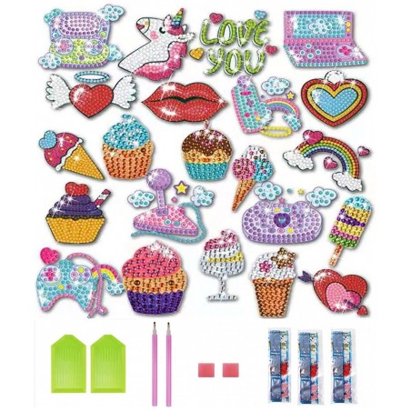 33 Pieces Diamond Painting Kit for Kids Diamond Painting Stickers Gamepad Rainbow Ice Cream DIY Gem Point Drill Stickers Diam...