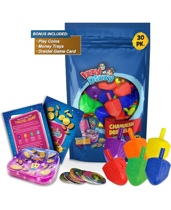 30 Medium Dreidels - Assorted Colors - Classic Chanukah Spinning Draidel Game Gift and Prize - Bulk Value Pack - by Izzy n Di...