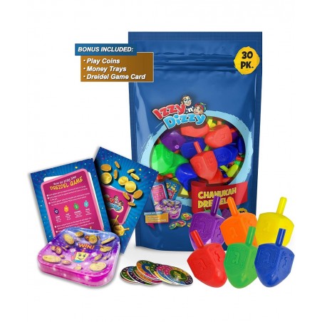 30 Medium Dreidels - Assorted Colors - Classic Chanukah Spinning Draidel Game Gift and Prize - Bulk Value Pack - by Izzy n Di...