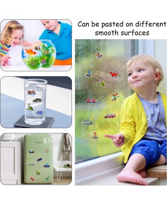 Reusable Sticker Book for Kids 2 Sets Dinosaur and Vehicles Moveable Scenes Activity Sticker Book Waterproof Toddler Sticker ...