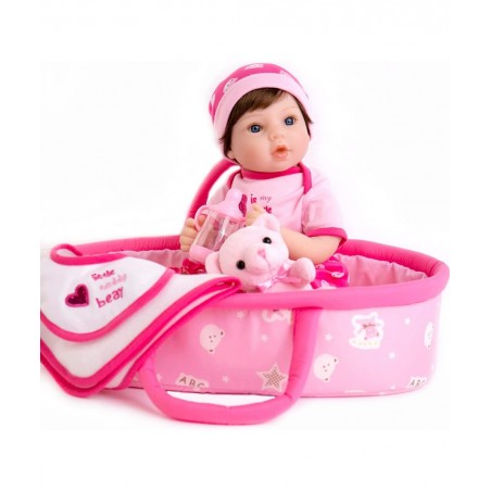 Lifelike Reborn Baby Dolls Pink Bassinet 18 inch Realistic Newborn Girl Doll in Soft Vinly and Weighted Body with 9-Piece Gif...