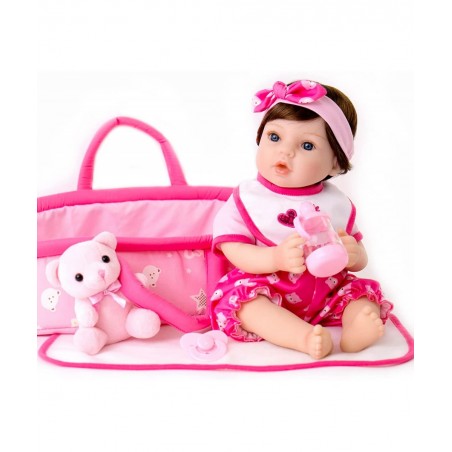 Lifelike Reborn Baby Dolls Pink Bassinet 18 inch Realistic Newborn Girl Doll in Soft Vinly and Weighted Body with 9-Piece Gif...