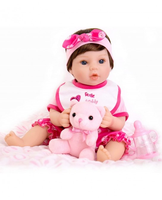 Lifelike Reborn Baby Dolls Pink Bassinet 18 inch Realistic Newborn Girl Doll in Soft Vinly and Weighted Body with 9-Piece Gif...