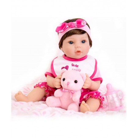 Lifelike Reborn Baby Dolls Pink Bassinet 18 inch Realistic Newborn Girl Doll in Soft Vinly and Weighted Body with 9-Piece Gif...