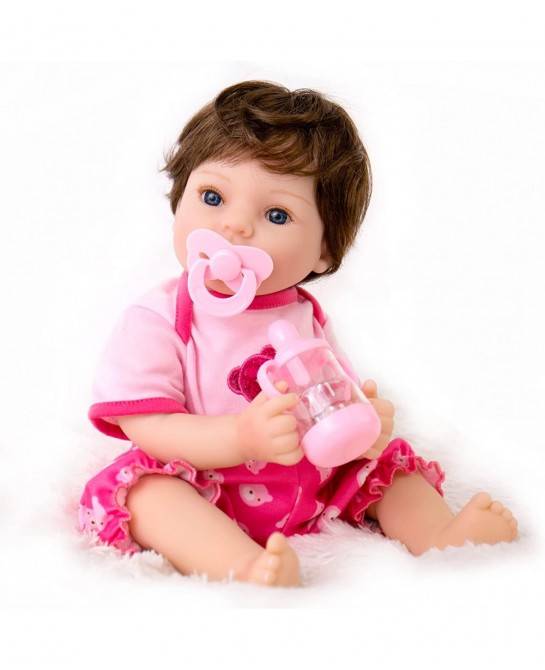 Lifelike Reborn Baby Dolls Pink Bassinet 18 inch Realistic Newborn Girl Doll in Soft Vinly and Weighted Body with 9-Piece Gif...