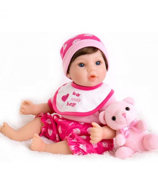 Lifelike Reborn Baby Dolls Pink Bassinet 18 inch Realistic Newborn Girl Doll in Soft Vinly and Weighted Body with 9-Piece Gif...