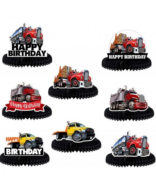 Heavy Trucks Semi Truck Happy Birthday Honeycomb Centerpieces Transportation Theme Decor for 1st Birthday Party Baby Shower F...