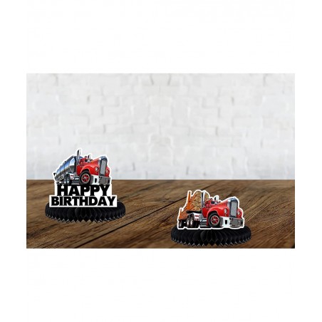 Heavy Trucks Semi Truck Happy Birthday Honeycomb Centerpieces Transportation Theme Decor for 1st Birthday Party Baby Shower F...