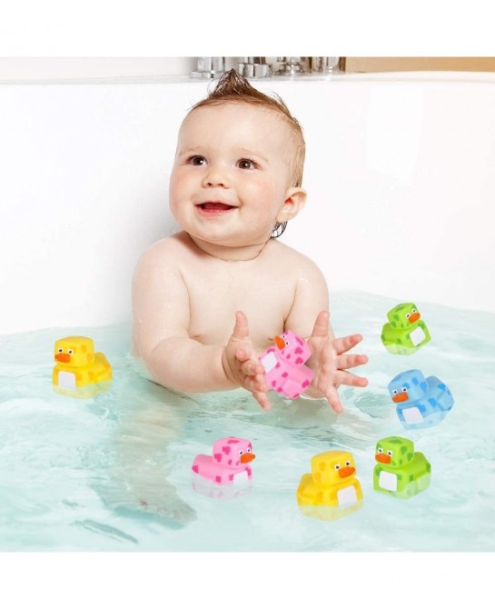 2.25 Inch Pixelated Rubber Duckies Pack of 12 Cute Duck Bath Tub Pool Toys in Assorted Colors Fun Decorations Carnival Suppli...