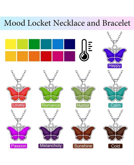 6 Pcs Mood Pendant Chain Necklace with 2 Pcs Adjustable Mood Bracelet Mood Necklaces Color Changing Mood Jewelry Thermochromi...