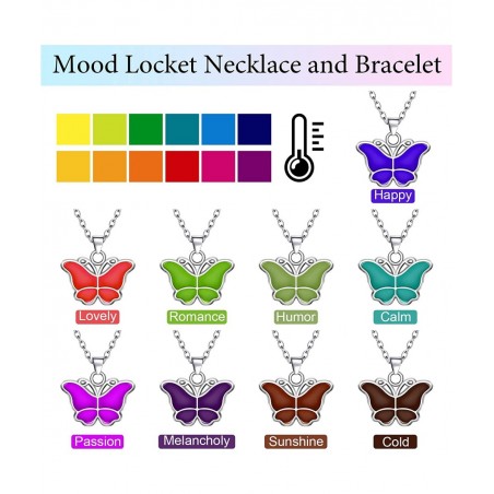 6 Pcs Mood Pendant Chain Necklace with 2 Pcs Adjustable Mood Bracelet Mood Necklaces Color Changing Mood Jewelry Thermochromi...