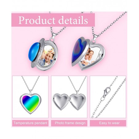 6 Pcs Mood Pendant Chain Necklace with 2 Pcs Adjustable Mood Bracelet Mood Necklaces Color Changing Mood Jewelry Thermochromi...