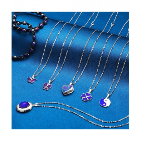 6 Pcs Mood Pendant Chain Necklace with 2 Pcs Adjustable Mood Bracelet Mood Necklaces Color Changing Mood Jewelry Thermochromi...