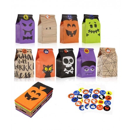 36 PCS Halloween Candy Treat Bags Trick or Treat Bags Paper Cookie Gift Bags 9 Design Party Favor Candy Bags with 3 Sheets Ha...