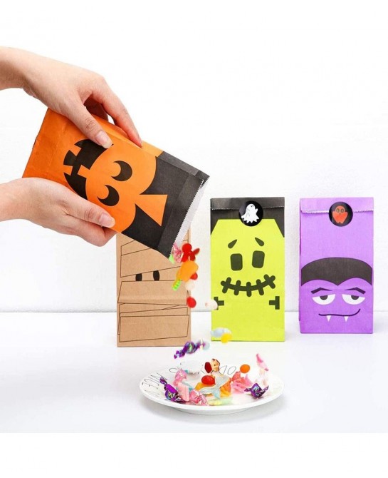 36 PCS Halloween Candy Treat Bags Trick or Treat Bags Paper Cookie Gift Bags 9 Design Party Favor Candy Bags with 3 Sheets Ha...