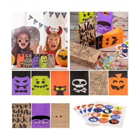 36 PCS Halloween Candy Treat Bags Trick or Treat Bags Paper Cookie Gift Bags 9 Design Party Favor Candy Bags with 3 Sheets Ha...