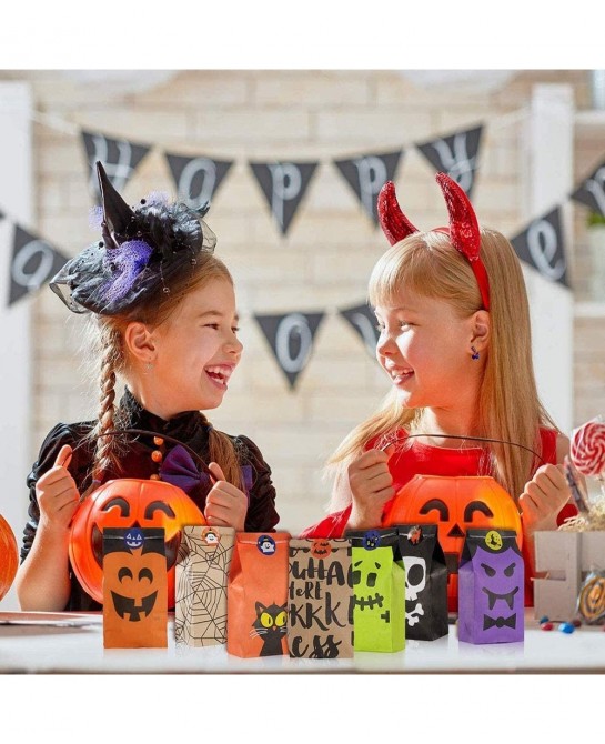 36 PCS Halloween Candy Treat Bags Trick or Treat Bags Paper Cookie Gift Bags 9 Design Party Favor Candy Bags with 3 Sheets Ha...