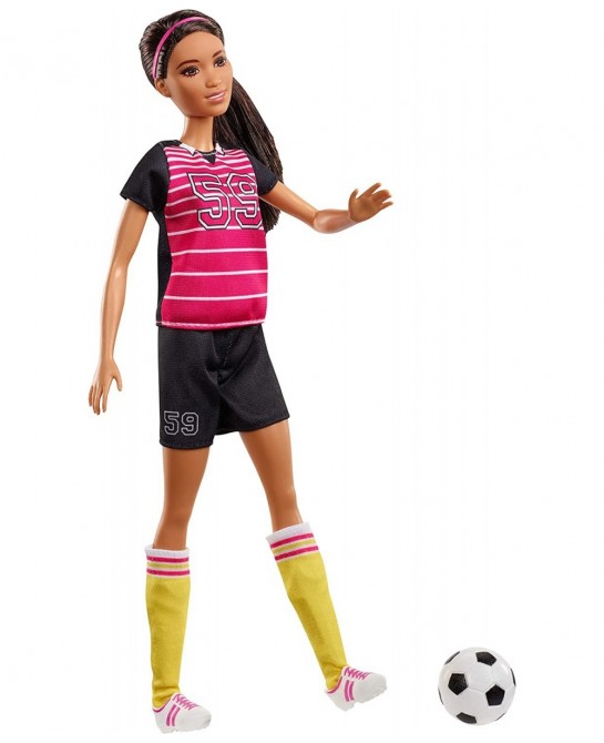 Athlete Doll Brunette Wearing Uniform and Socks with Soccer Ball $55.35 Dolls