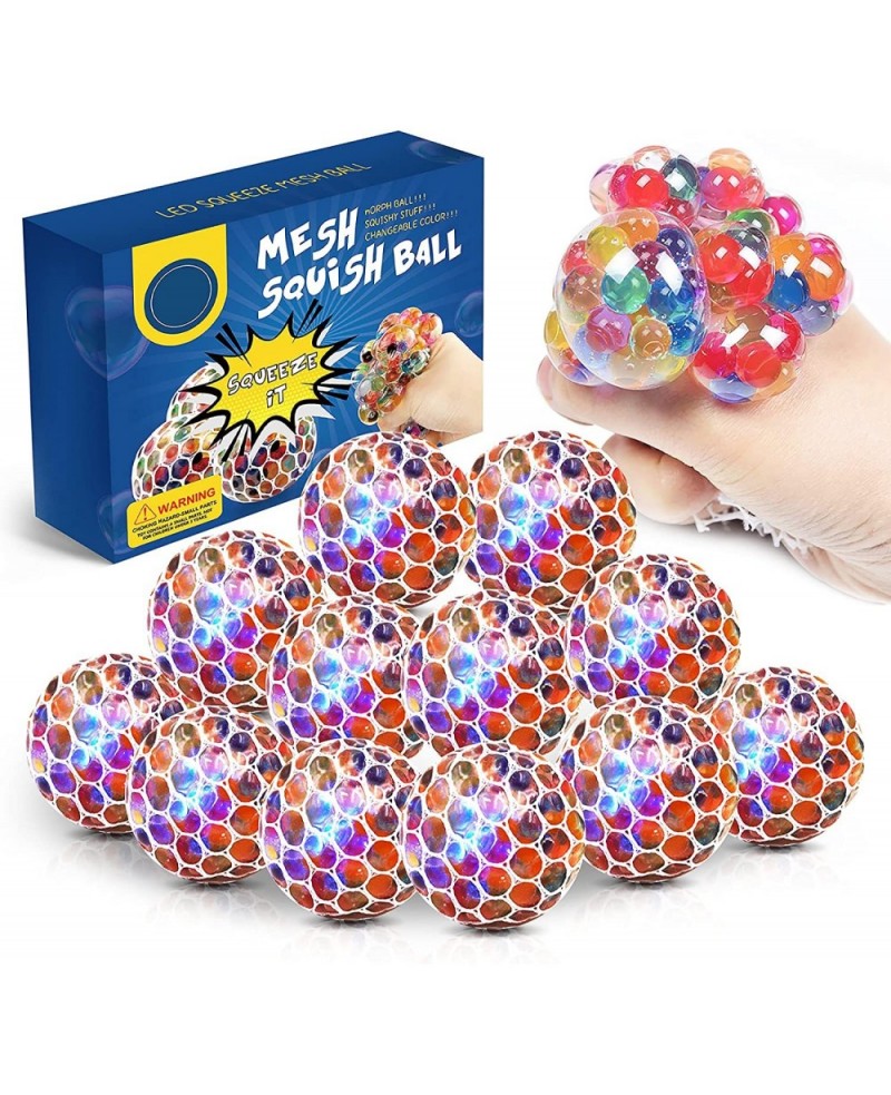 Mesh Squishy Balls 12 Pack LED Anti-Stress Squeeze Grape Balls with Water Beads Sensory Fidget Toy for Anxiety Relief for Chi...