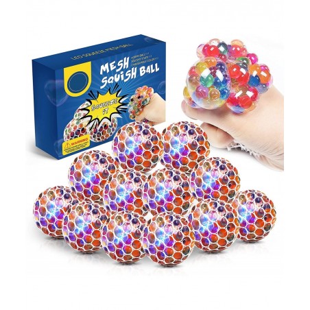 Mesh Squishy Balls 12 Pack LED Anti-Stress Squeeze Grape Balls with Water Beads Sensory Fidget Toy for Anxiety Relief for Chi...