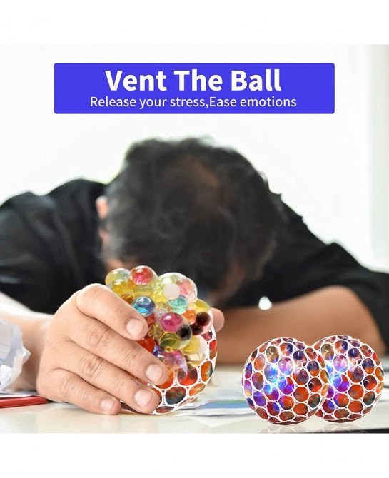 Mesh Squishy Balls 12 Pack LED Anti-Stress Squeeze Grape Balls with Water Beads Sensory Fidget Toy for Anxiety Relief for Chi...