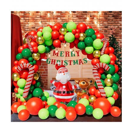 Christmas Balloon Garland Arch Kit with Red Dark Green metallic Gold Lime Green Balloon Santa Claus Balloon Elk Balloon Candy...