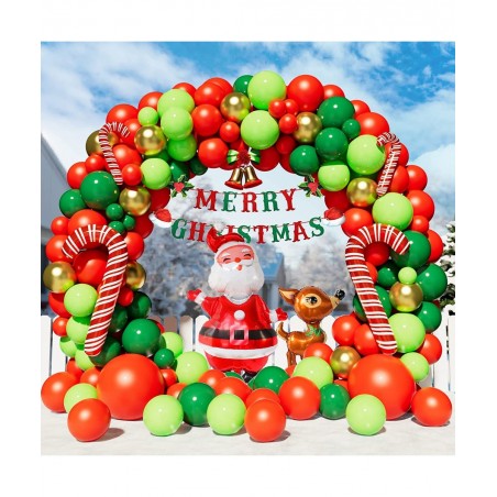 Christmas Balloon Garland Arch Kit with Red Dark Green metallic Gold Lime Green Balloon Santa Claus Balloon Elk Balloon Candy...