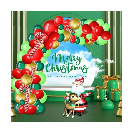 Christmas Balloon Garland Arch Kit with Red Dark Green metallic Gold Lime Green Balloon Santa Claus Balloon Elk Balloon Candy...