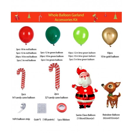Christmas Balloon Garland Arch Kit with Red Dark Green metallic Gold Lime Green Balloon Santa Claus Balloon Elk Balloon Candy...