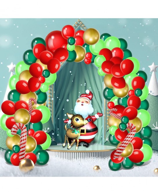 Christmas Balloon Garland Arch Kit with Red Dark Green metallic Gold Lime Green Balloon Santa Claus Balloon Elk Balloon Candy...