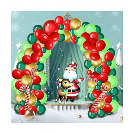 Christmas Balloon Garland Arch Kit with Red Dark Green metallic Gold Lime Green Balloon Santa Claus Balloon Elk Balloon Candy...