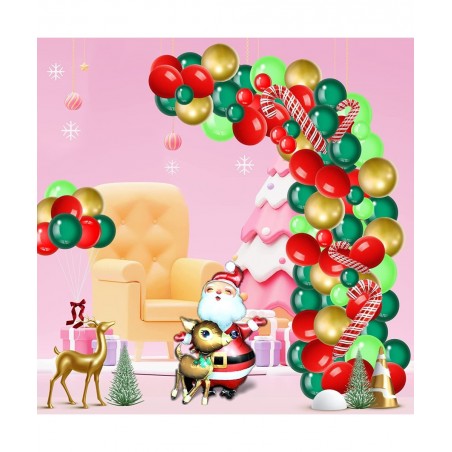 Christmas Balloon Garland Arch Kit with Red Dark Green metallic Gold Lime Green Balloon Santa Claus Balloon Elk Balloon Candy...