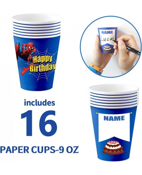 Spiderman Party Supplies for Kids Birthday Disposable Tableware for 16 Guests Include 7” Plates 9” Plates 9 oz Cups Table Cov...