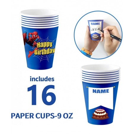 Spiderman Party Supplies for Kids Birthday Disposable Tableware for 16 Guests Include 7” Plates 9” Plates 9 oz Cups Table Cov...