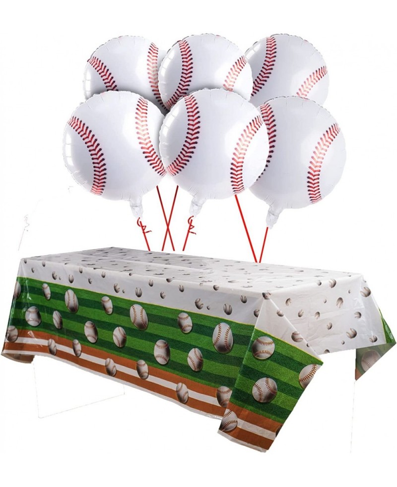 7 PCS Baseball Party Decorations Includes 1 PCS Baseball Tablecloth 6 PCS Baseball Balloons Plastic Disposable Baseball Table...