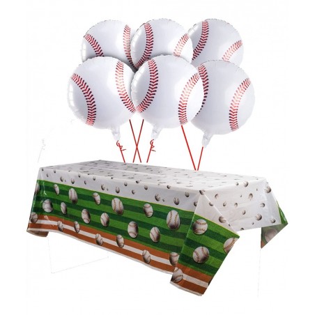 7 PCS Baseball Party Decorations Includes 1 PCS Baseball Tablecloth 6 PCS Baseball Balloons Plastic Disposable Baseball Table...