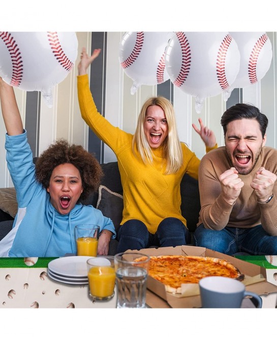 7 PCS Baseball Party Decorations Includes 1 PCS Baseball Tablecloth 6 PCS Baseball Balloons Plastic Disposable Baseball Table...