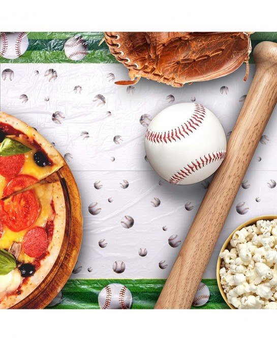 7 PCS Baseball Party Decorations Includes 1 PCS Baseball Tablecloth 6 PCS Baseball Balloons Plastic Disposable Baseball Table...