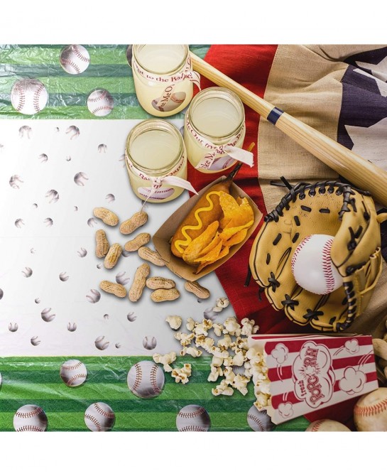7 PCS Baseball Party Decorations Includes 1 PCS Baseball Tablecloth 6 PCS Baseball Balloons Plastic Disposable Baseball Table...